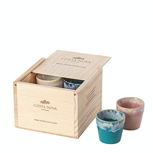 Costa Nova, Grespresso Kollektion, Steinzeug Geschirr, Holzkiste mit 8 Espressobecher, mehrfarbig