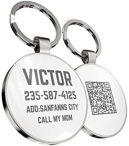 DISONTAG Placas Para Perros Identificativas Personalizada con QR Code -Más Información & Anillos Reforzados - Tarjeta de Identificación de Mascota Sin Cargo (32 mm)