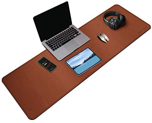 ZORESYN XXL Schreibtischunterlage 140x40cm Braun - Extra Lange Büromatte aus PU-Leder wasserdicht, rutschhemmend für Homeoffice & Laptops mit Nahtschutz