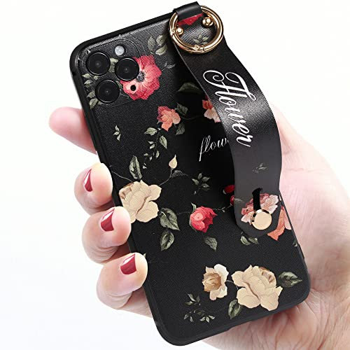 Gatita Women Hand Strap Case for iPhone 13 Pro, Rose Flower iPhone 13 Pro Case with Strap Hand Holder and Finger Loop