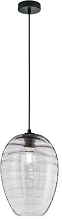 Fischer & Honsel Pendelleuchte Gordes, Hängeleuchte E27-Fassung max. 60 Watt, Pendellampe länglicher Schirm, Metall & Glas, Schwarz matt & Grau, Ausladung Decke 140cm, Durchmesser 23cm