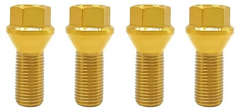 RISON-Titan M12/M14x1.5 Lug Bolzen Schaft 6AL4V Luft- und Raumfahrt Grade Kegel Sitz Titan Bunte Rad Lug Bolzen 20 Stück, M12x1.5x26mm, Gold