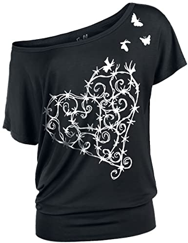 Full Volume by EMP Damen schwarzes T-Shirt mit Stacheldraht-Herz