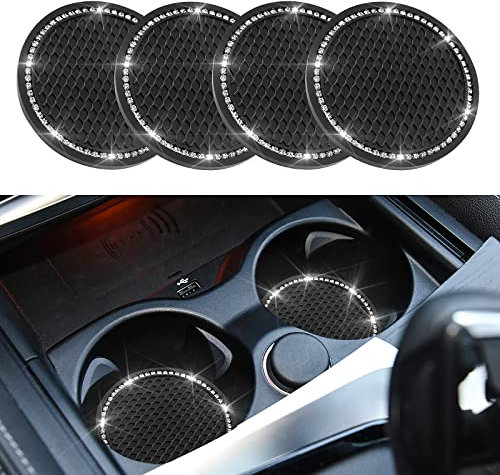 cobee 4 Stück 7 cm Bling Auto Untersetzer, rutschfest, Silikon, beliebt, Auto Getränkehalter, Kristall Strass, Auto Untersetzer, Innenausstattung (schwarz)