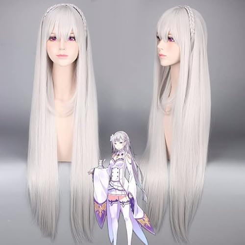 Wig for Life in a Different World from Zero Re:Zero kara Hajimeru Isekai Seikatsu Emilia Long Cosplay Wig + Wig Cap as the picture