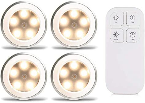 BIGFOX Luce Sottopensile Cucina LED a Batteria, Notturna con Telecomando, 2 Modalità di Illuminazione Regolabile, per Armadio, Scale, Camera da Letto, Cucina - Pacco da 4