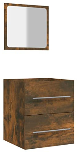 vidaXL Badschrank mit Spiegel, Unterschrank für Waschbecken Badezimmer, Badezimmerschrank an der Wand Befestigt, Waschbeckenunterschrank Waschbeckenschrank Badmöbel, Räuchereiche