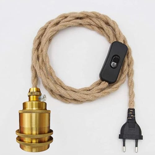 Hanging Kit di Lampade in Corda di Canapa, Edison Retro lampada a Sospensione, Portalampade a Sospensione E27 in Metallo con Spina E Interruttore, DIY Lampadario, per Cucina Magazzino Fattoria.