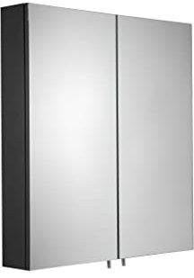 Croydex Dawley Matt Black Double Door Mirrored Cabinet with Flexi Fix Easy Installation 67cm H x 60cm W
