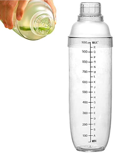 Teksome Shaker per cocktail | shaker per cocktail a prova di perdite con bilancia, colino, coperchio, antiscivolo, trasparente, shaker per bottiglie di vino, misurino per bar, feste, casa, cucina