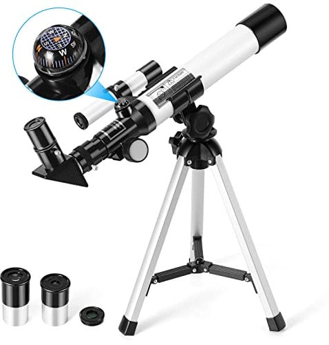 Teleskop für Kinder, Uverbon F40040 Astronomisches Teleskop mit Sucherfernrohr, Kompass und Dreibein-Refraktor-Teleskop für Kinder und Anfänger