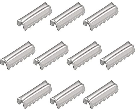 sourcing map 100Stk Umklappen Crimp Ende Kappen 0.39 Band Crimpen Ende Befestigungsmittel für Leder Dekoration DIY Zubehör Silber Ton