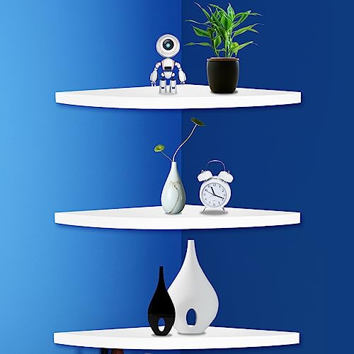 Foribyw 3Pcs Corner Floating Shelf 20cm White Space Saving Wall Mounting Plant Display Shelf Solid Corner Photo Frame CD Book Storage Rack for Bedroom Living Room Bathroom