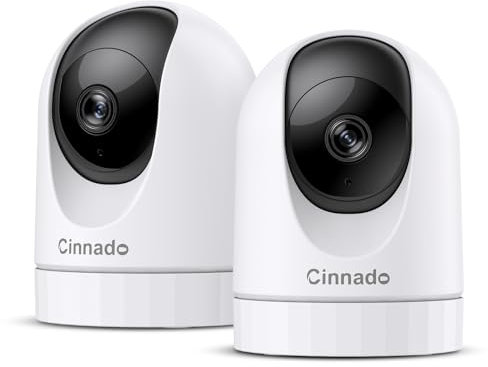 Cinnado WiFi Cameras House Security - 2K Indoor CCTV Baby Monitor Camera for Home Security Wireless 360°, Motion Tracking, Smart Siren, IR Night Vision, D1, 2 Pack