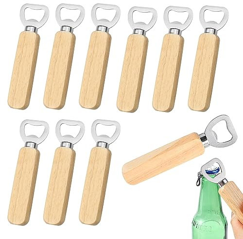 10 Pièces Poignée en Bois Ouvre-Bouteille de Bière, Ouvre-Bouteille avec Poignée en Bois, Décapsuleurs avec Poignée en Bois, pour la Maison, le Bar, le Restaurant, la Cuisine ou D'autres Fêtes