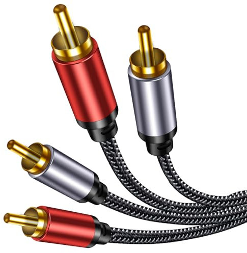 ShineKee Cavo RCA intrecciato: cavo audio Hi-Fi a doppio strato schermato in lega di zinco maschio 2 RCA cavo audio stereo per Home Theater, HDTV, amplificatori, sistemi Hi-Fi, audio auto,