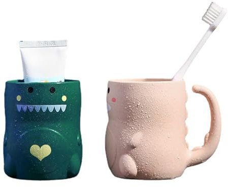 GmeDhc Lot de 2 Porte Brosse à Dents, Gobelet Salle de Bain Dinosaure, Durable en Plastique pour Garçons Filles Usage Quotidien