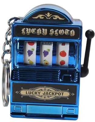 Oshhni Mini Spielautomaten Spielzeug Schlüsselanhänger, Mini Slot Machine Keychain, Kreatives Interessantes Spielzeug Obstmaschine, Lustige Taschenanhänger für Kinder Erwachsene Geschenk, Blau