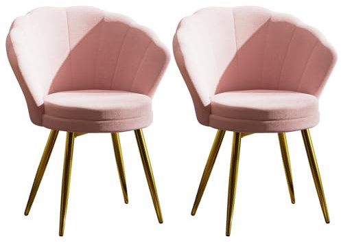 PIPIPOXER 2er Set Muschel Stuhl, Schminktisch Stuhl aus Samt,Sessel Wohnzimmer mit Blütenblätter Rückenlehne,Schminkstuhl für Schlafzimmer/Schminkzimmer, Rosa