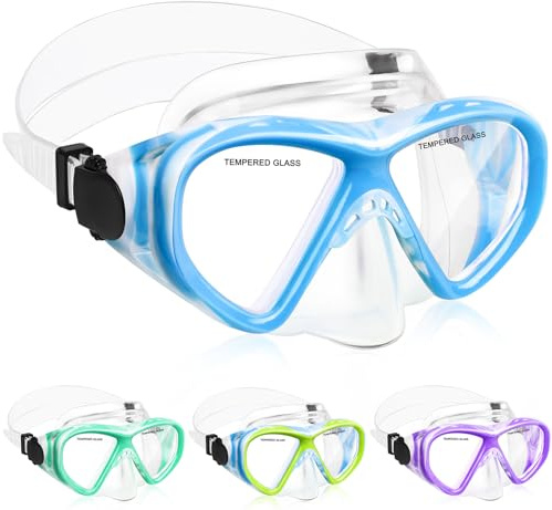 ACQCES Kids Swim Goggles Snorkel Diving Mask for Boys Girls Ages 5-15, Two-Color Anti-Fog Swimming Goggles with Nose Cover (1PCS Blue Blue)