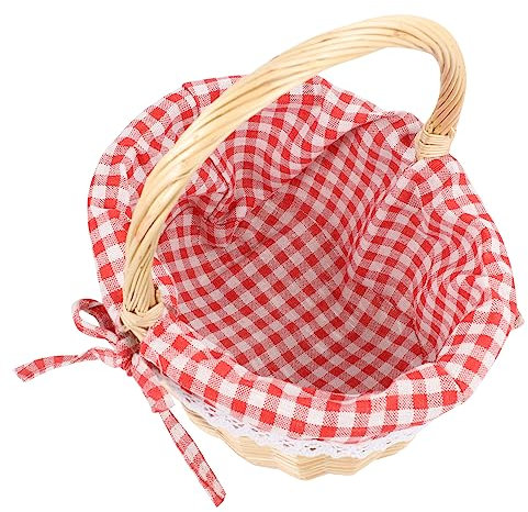 KOMBIUDA Picknickkorb Handgefertigt Für Obst Und Snacks Aufbewahrungskorb Brotbehälter Mit Leinenfutter Größe S Rot Kariert