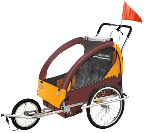Kinder Fahrradanhänger mit Flagge Fahrradanhänger für 2 Kinder Regenschutz Atmungsaktiv Faltbar Jogger Buggy C