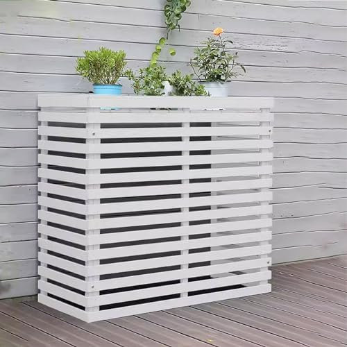 Cubre Unidad Exterior Aire Acondicionado Madera，Funda Aire Acondicionado Exterior，Soporte para Plantas Exterior，Pantalla Privacidad For Valla Aire Acondicionado(C,L120*W60*H105CM)