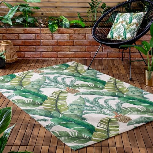 furn. Wylder Tropics Maui Outdoor/Indoor Rug – Botanical Palm Leaf Design (Multicolour – 120 x 170cm)