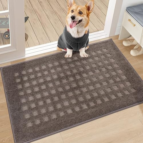 BEQHAUSE Dirt Trapper Door Mat 50x80cm, Indoor Mats Non-Slip Machine Washable Entry Rug, Dog Door Mat, Absorbent and Stain Resistant Welcome Mat for Front Back Door, Muddy Wet Shoes&Paws, Light Brown