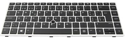 HP L14378-BG1 Original Clavier SF (Suisse-Francais) Noir/Argent avec rétro-éclairage et Mouse Stick pour EliteBook 745 G5, 745 G6, 840 G5, mt45 Mobile Thin Client