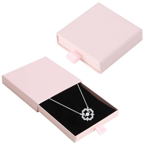 SGERUFZ Caja de regalo para joyas de 1 pieza Expositor de papel para joyas Elegante embalaje de regalo para collares, pendientes, anillos (9 x 9 x 1,7 cm) (rosa)