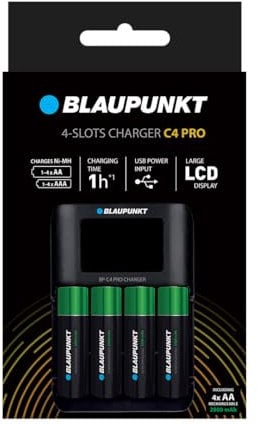 Blaupunkt Caricabatterie USB Advanced, per 1-4 pile ricaricabili AA/AAA, rapido, tempo di ricarica 1h, 4 pile incluse - 2000 mAh