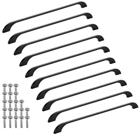 SOTECH 10 Stück Möbelgriffe BLACKLINE XIII BA 320 mm schwarz matt (Länge 363 mm, Breite 10 mm, Höhe 28 mm) Alu Bügelgriffe Küchen-Griffe