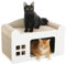 PAWZ Road Kratzbrett für Katzen, Katzenhöhle mit Kratzbrett, Katzenhaus Indoor aus Pappe, Kratzpappe für Katzen, Kratzpad Lounge, Langlebiges Katzenspielzeug 55 x 27,5 x 35 cm, Weiß
