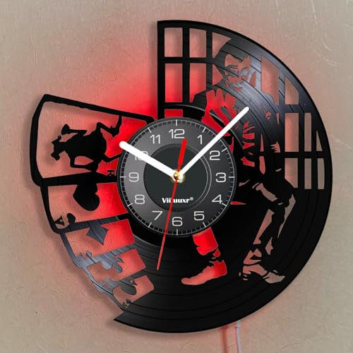 Viiluuxr 30cm Vinyl Wanduhr LED Bunte Leuchtende Uhr, Fernbedienung Nachtlicht Kreative Clown Spielkarten Heim Wanddeko Wanduhr aus Vinyl-Schallplatte. (Bunt mit LED)