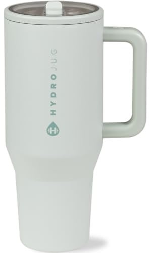 HydroJug Traveler - 40 oz Water Bottle with Handle & Flip Straw - Fits in Cup Holder, Leak Resistant Tumbler-Reusable Insulated Stainless Steel & Rubber Base - Gifts for Women & Men, Cloud