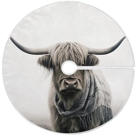 Tappeto Albero di Natale Highland Cattle Gray Gonna Albero di Natale Elegante Tappetino per Albero di Natale Protezion Copri Base Albero Natale per Capodanno Festa Natale L