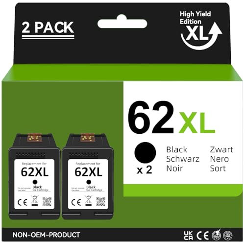 CARTRIGO 62 Schwarz XL Druckerpatronen, 62 XL Schwarz, Ersatz für Tintenpatrone HP 62 Schwarz, Druckerpatrone 62XL für OfficeJet 200 250 5742 5740 Envy 7640 5540 5640 5544 5646 5548 5545 5547