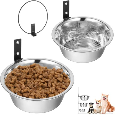 2 Pcs Wall Mounted Dog Bowl, Wall Mounted Pet Feeding Bowls, Elevated Pets Bowls, Adjustable Heights Hanging Stainless Steel Dog Food and Water Bowl with Collapsible Stand Holder