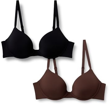 Amazon Essentials Reggiseno Push-Up con Scollo Profondo Foderato in Microfibra Donna, Pacco da 2