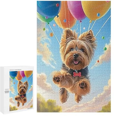 Puzzles for Adults 1000 Pieces - Balloons Yorkshire Terrier Funny Boxed Puzzles,Challenging and Relaxing Gifts Idea for Puzzle Enthusiasts