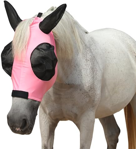 Leberna Fliegenmaske Pferd mit Ohren Glatt und Elastizität Fliegenmaske mit UV-Schutz (Rosa, Cob)