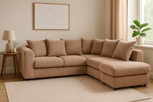 SQUAREBOXX Lennox Corner Sofa Set, Reversible Left/Right Hand Facing, Multiple Colours Available (Coffee, Right Hand Facing)