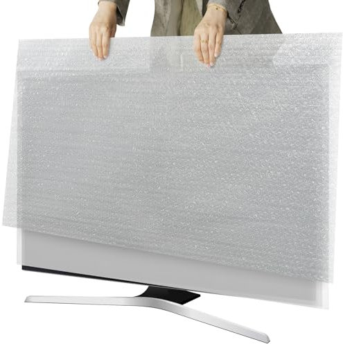 TV Wrap Cover for Moving & Shipping, 2 Pcs Foam Flat Screen TV Cover and Bubble Cushioning Wrap Reusable Flat Screen TV Protection Fits Up to 65''W x 37''H During House Moving,Home Renovation, Storing