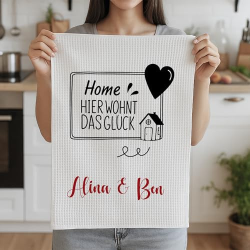 GRAZDesign Einweihungsgeschenk Geschirrtuch personalisiert zum Einzug Einzugsgeschenk Neue Wohnung Umzug Handtuch Küchentuch