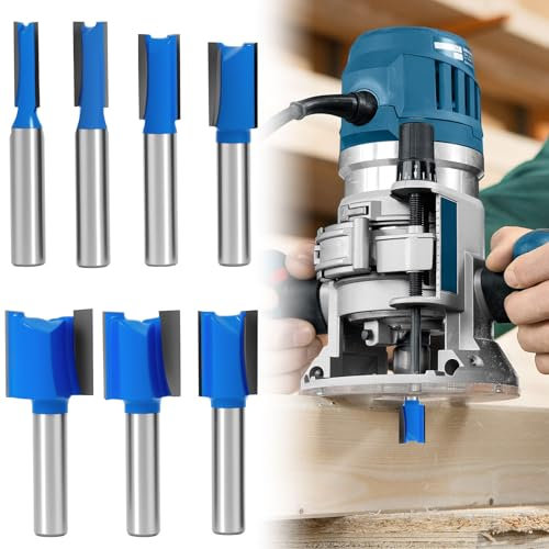 7 Pcs Fräser für Oberfräse 8mm Schaft ∅6-20mm UltraStark Holzfräser Schaft 8mm Nutfräser Schaft Gerade Fräser Schneiden Nutfräsen Gerades Fräser-Set Fräsfräser-Bits für Holzbearbeitung RillenmeißelBit