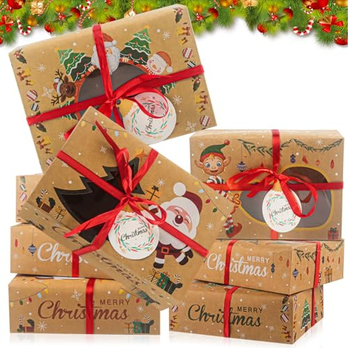 Phlognfy Weihnachts Kekskästen Boxen, 12Pcs Weihnachten Geschenkbox, Mit Schnur und Anhänger, Geeignet für die Verpackung von Brot, Süßigkeiten, Schokolade, Keksen und Kuchen
