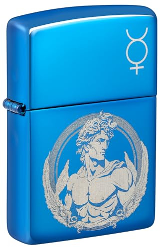Zippo Windproof Lighter, God Mercury, High Polish Blue, Photo Image, Refillable, Reusable, Windproof Design, Gift Box, Made in USA