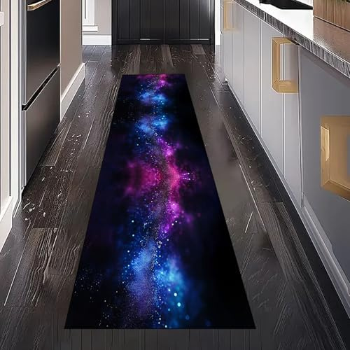 Gaqinhh Universum Galaxis Nebel Teppichläufer Waschbar rutschfest 60x180 cm, Fantasy Galaxy Sternenhimmel Küchenteppich Teppich Bettumrandung Schlafzimmer für Flur Eingangsbereich Wohnzimmer Teppiche