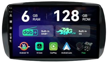 [6G+128G | Incorporato DAB+ 4G] - MSD 9 Pollice Autoradio Per Mercedes-Benz Smart 453 Fortwo 2014-2020 | Android 15 GPS Navi | Carplay Android Auto Volant DSP Bluetooth | Camera MIC | Octa-Core 2 Din
